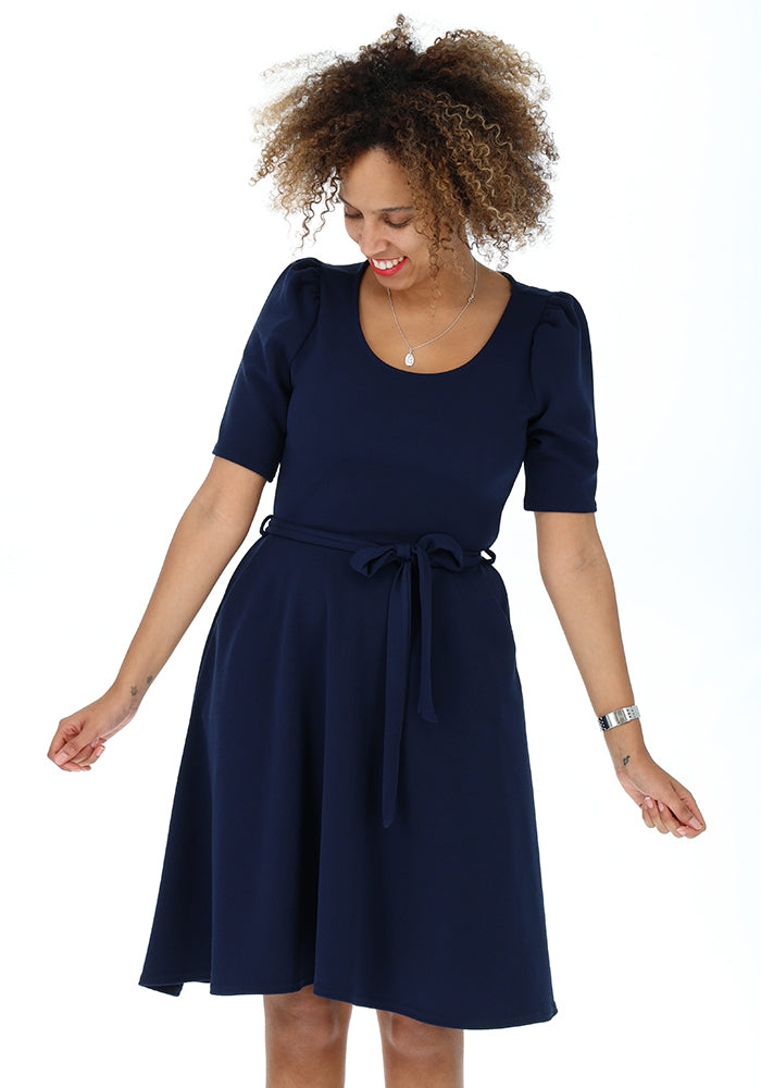 Fourth angle of Becca Navy Textured Crepe Dress