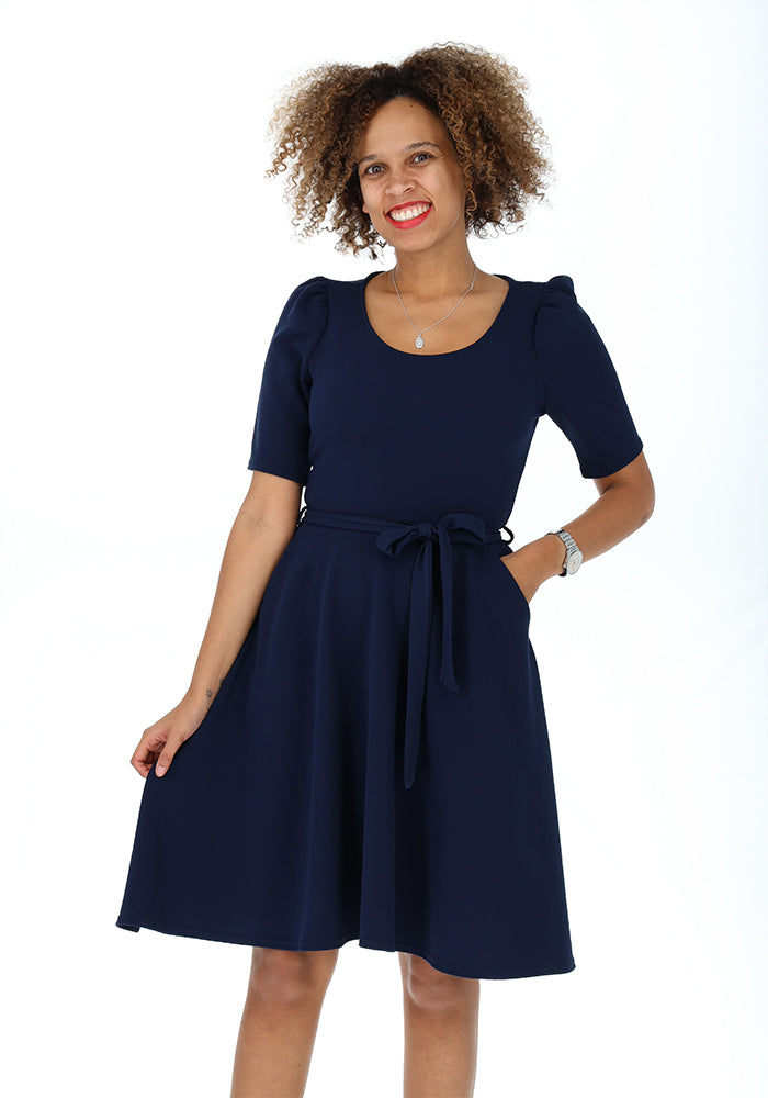 Second angle of Becca Navy Textured Crepe Dress