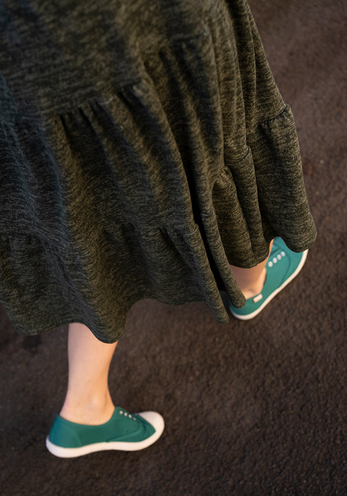 Becker Khaki Brushed Marl Tiered Hem Dress