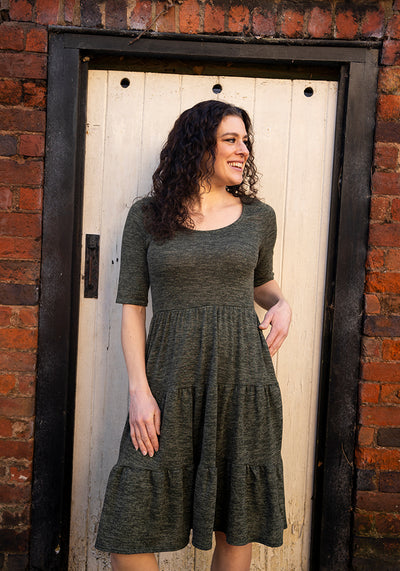 Becker Khaki Brushed Marl Tiered Hem Dress