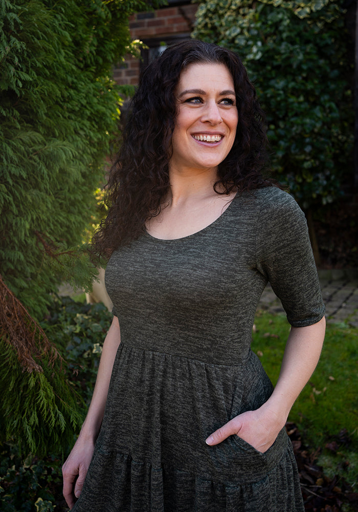 Becker Khaki Brushed Marl Tiered Hem Dress