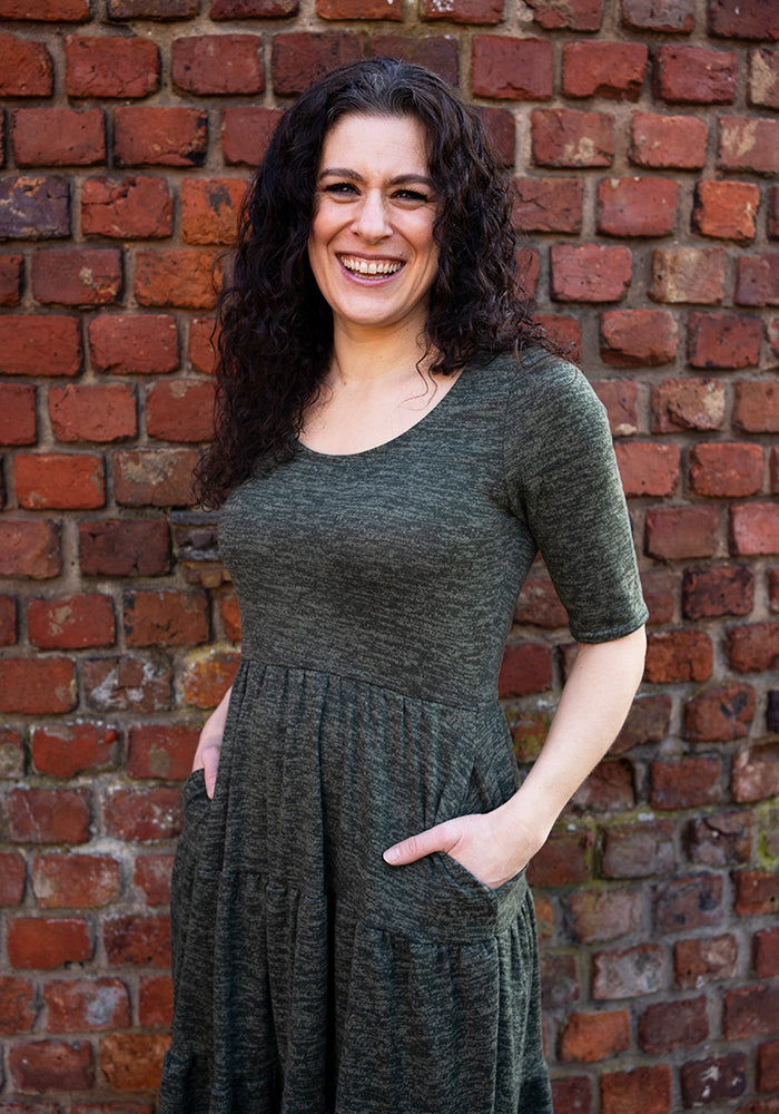 Becker Khaki Brushed Marl Tiered Hem Dress