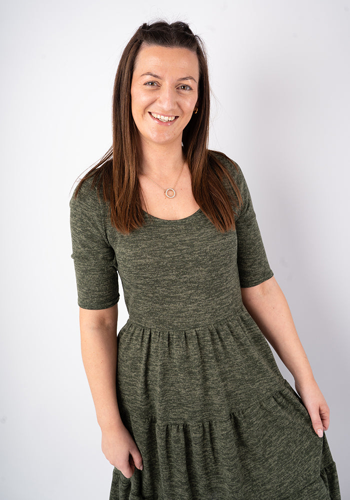 Becker Khaki Brushed Marl Tiered Hem Dress