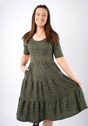 Becker Khaki Brushed Marl Tiered Hem Dress
