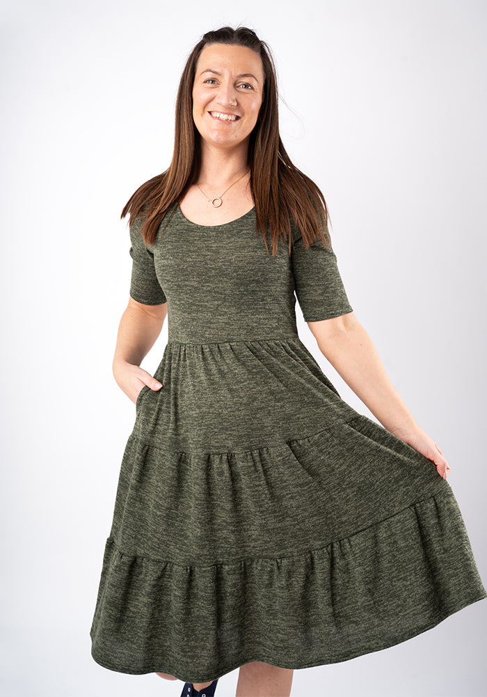 Becker Khaki Brushed Marl Tiered Hem Dress