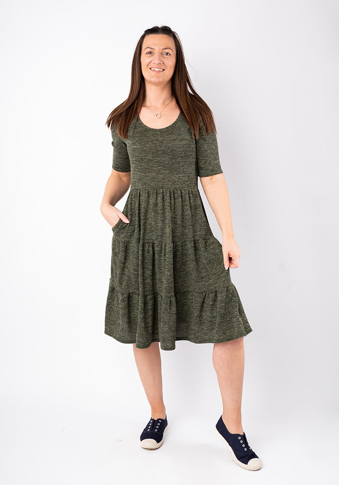 Becker Khaki Brushed Marl Tiered Hem Dress