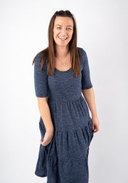 Becker Navy Brushed Marl Tiered Hem Dress
