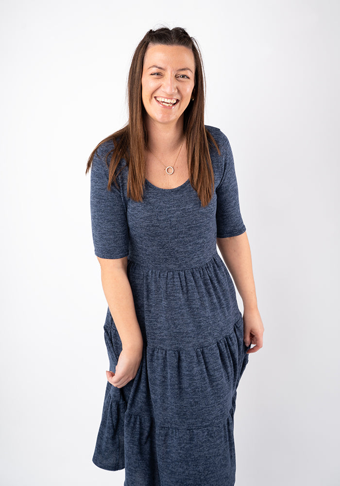 Becker Navy Brushed Marl Tiered Hem Dress