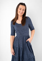 Becker Navy Brushed Marl Tiered Hem Dress