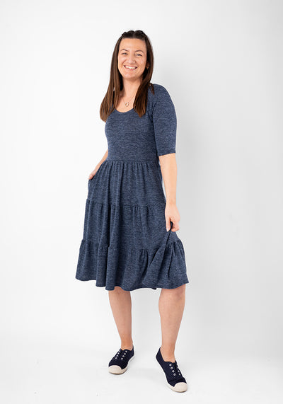 Becker Navy Brushed Marl Tiered Hem Dress