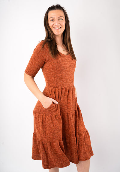Becker Rust Brushed Marl Tiered Hem Dress