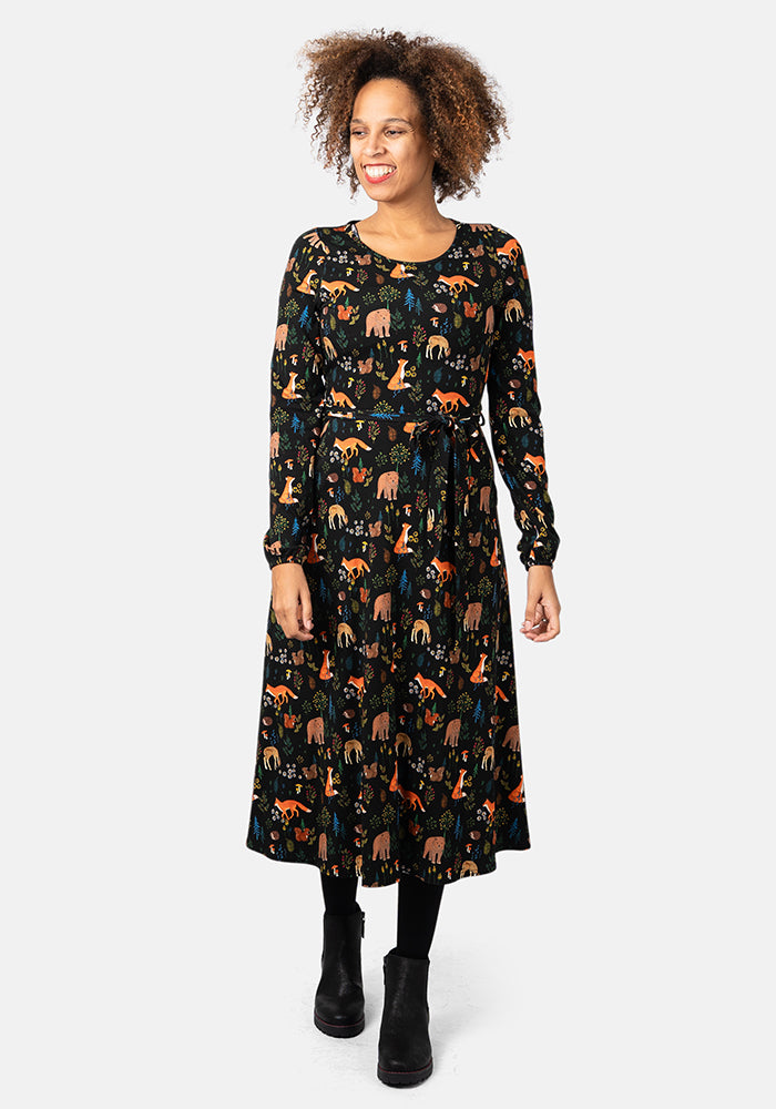 Beckett Woodland Animal Print Cotton Midi Dress