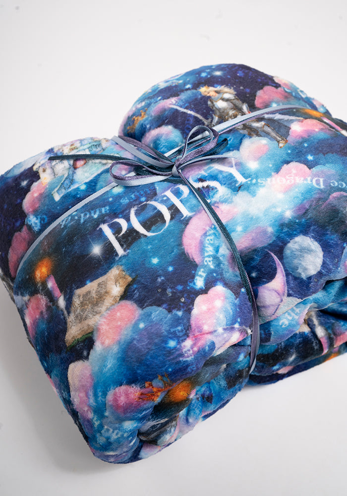 Front view of Pop-under Bedtime Story Print Plush Blanket