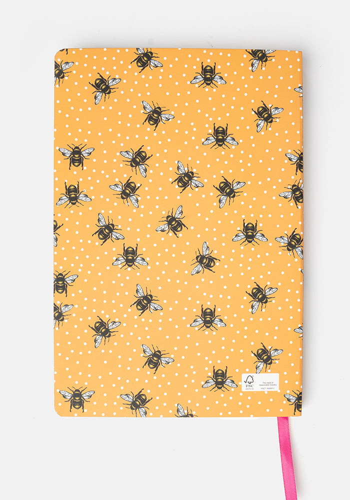 Sixth angle of Cute Bee Print Notebook - Colourful Quirky Journal Gift