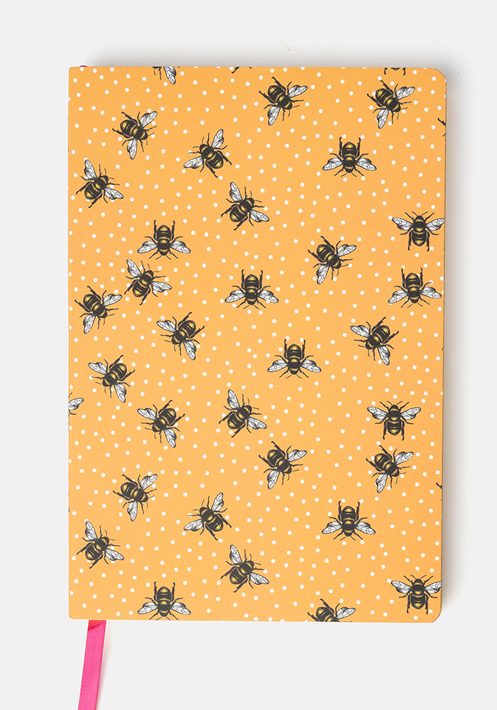 Front view of Cute Bee Print Notebook - Colourful Quirky Journal Gift