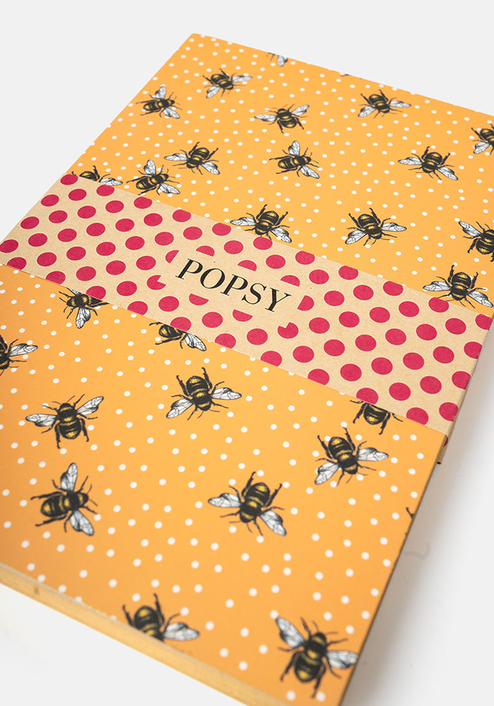 Fifth angle of Cute Bee Print Notebook - Colourful Quirky Journal Gift