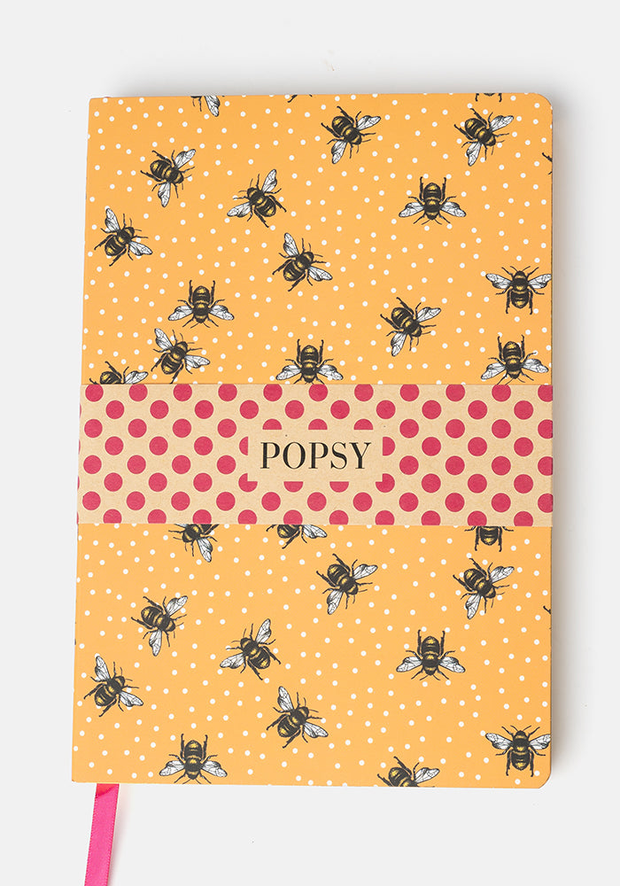 Fourth angle of Cute Bee Print Notebook - Colourful Quirky Journal Gift