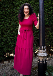 Bell Raspberry Tiered Hem Midaxi Dress