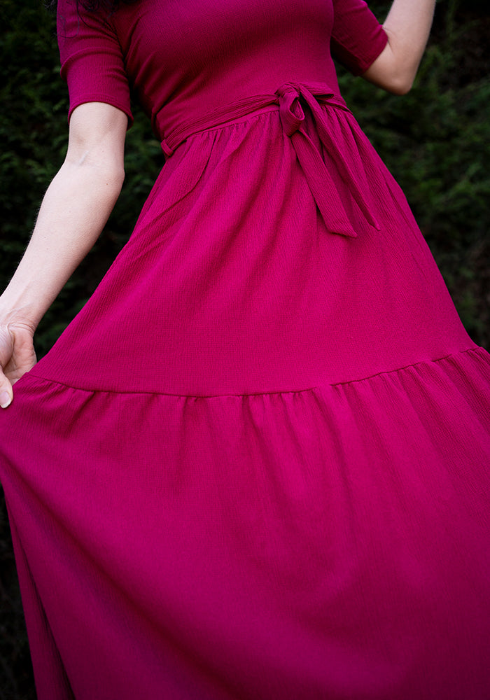 Bell Raspberry Tiered Hem Midaxi Dress
