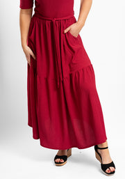 Bell Raspberry Tiered Hem Midaxi Dress