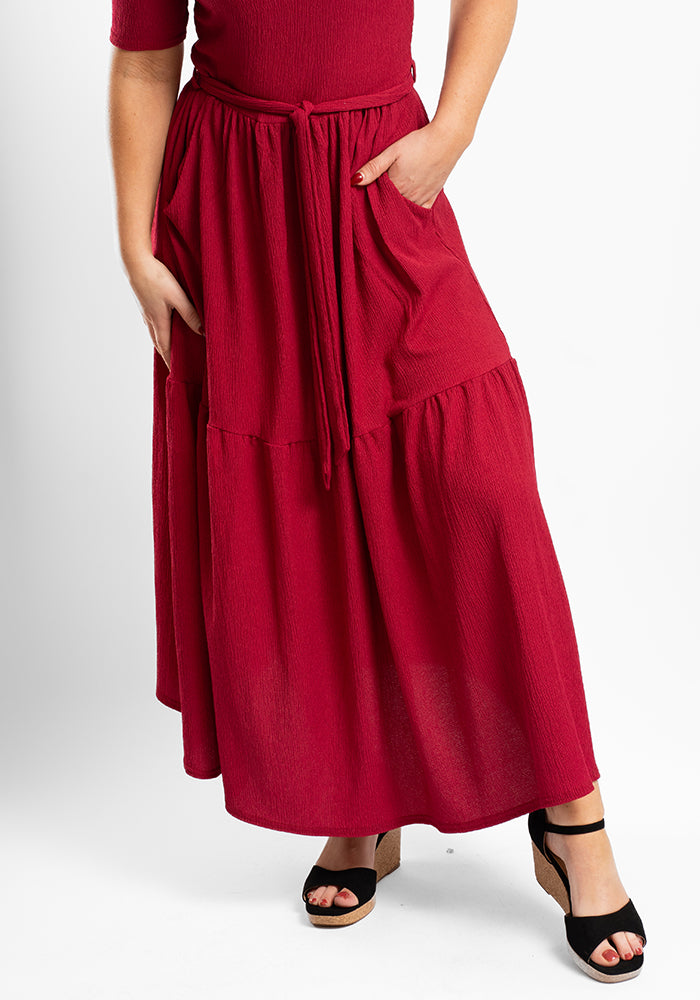 Bell Raspberry Tiered Hem Midaxi Dress