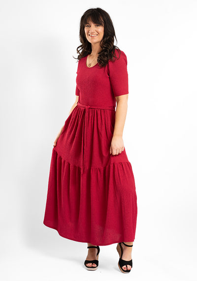 Bell Raspberry Tiered Hem Midaxi Dress