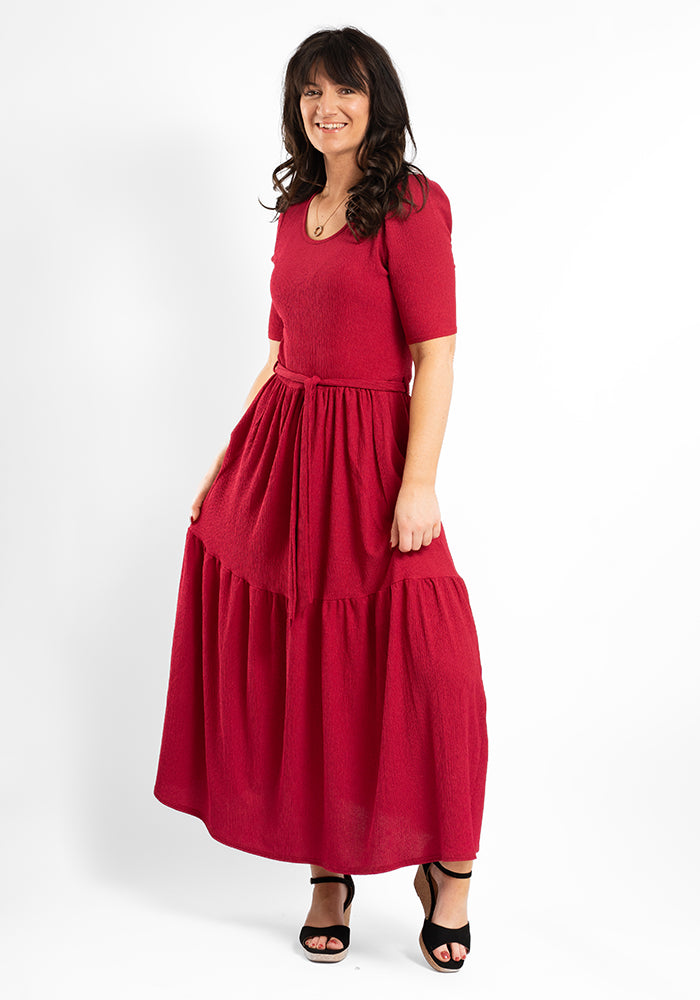Bell Raspberry Tiered Hem Midaxi Dress