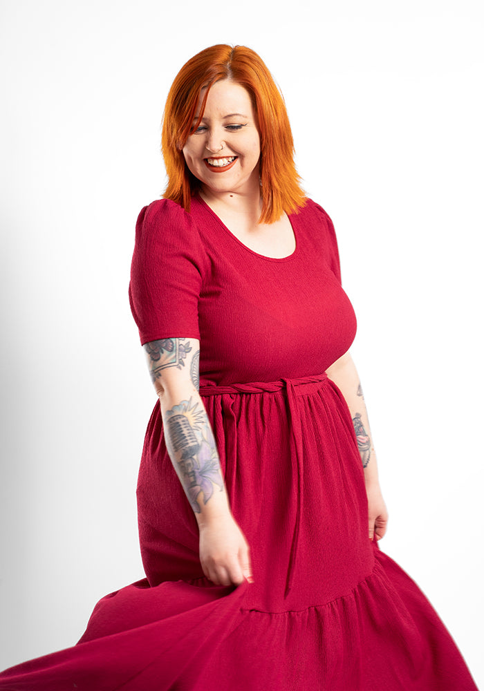Bell Raspberry Tiered Hem Midaxi Dress