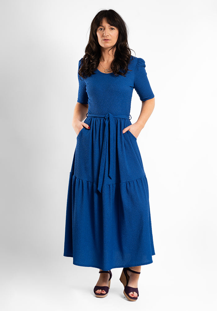Third angle of Bell Royal Blue Tiered Hem Midaxi Dress