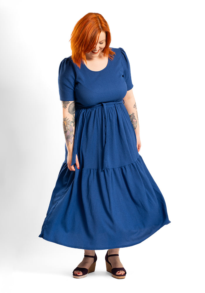 Front view of Bell Royal Blue Tiered Hem Midaxi Dress