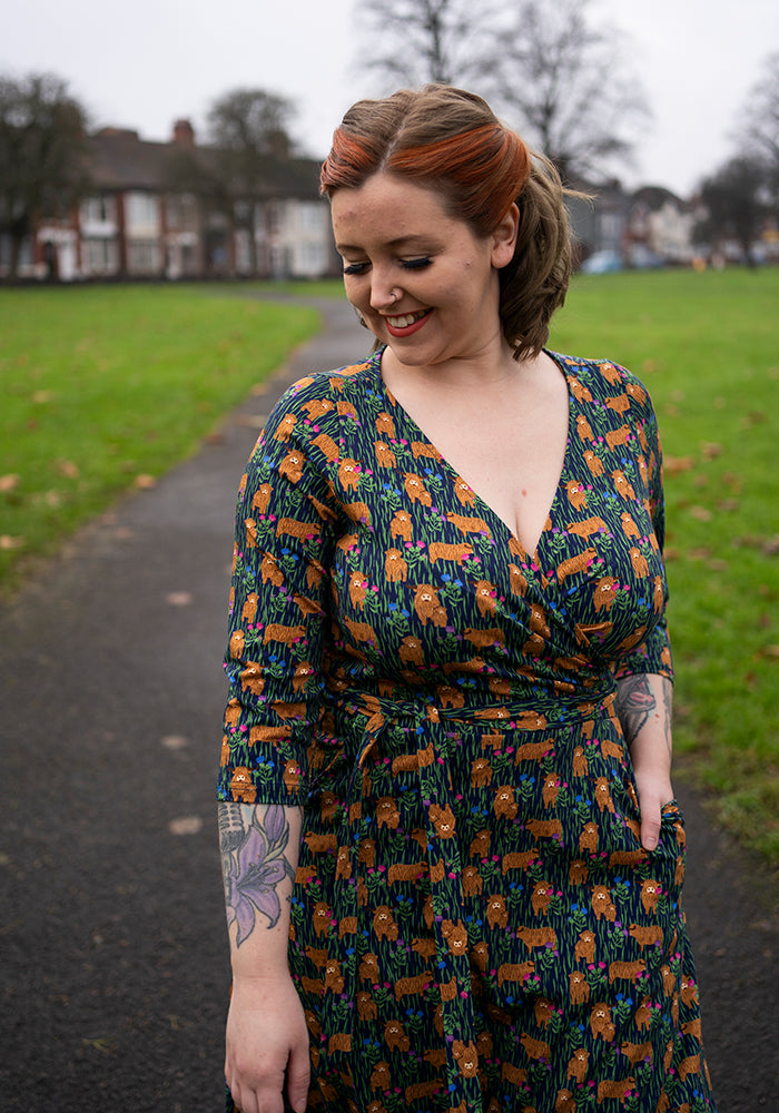 Bertha Highland Cow Print Cotton Midi Dress