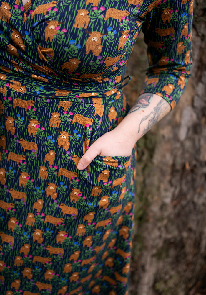 Bertha Highland Cow Print Cotton Midi Dress