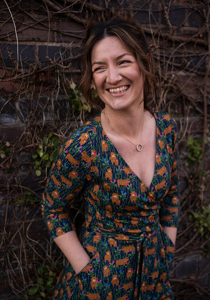 Bertha Highland Cow Print Cotton Midi Dress