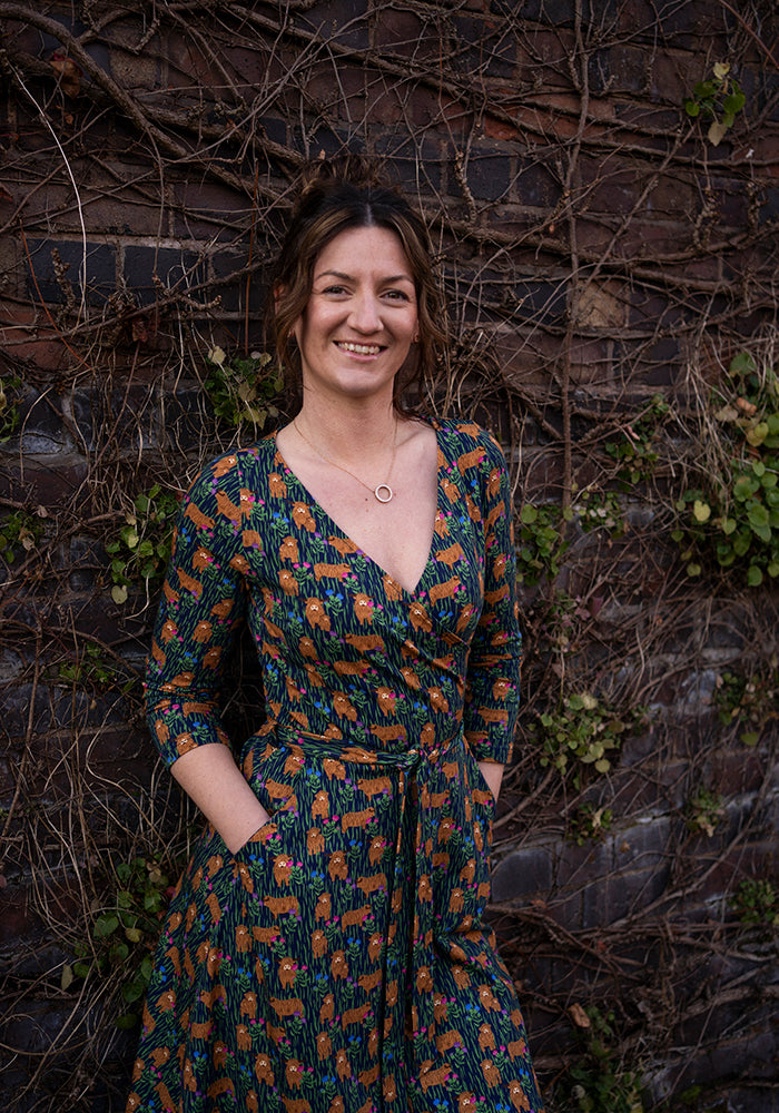 Bertha Highland Cow Print Cotton Midi Dress