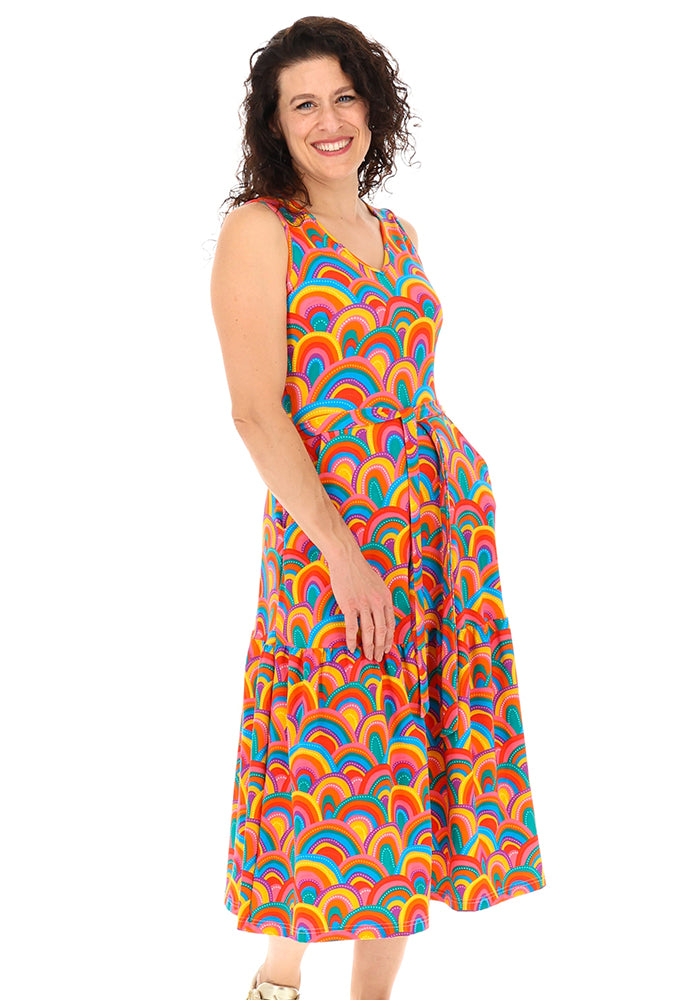 Bet Colourful Rainbow Print Cotton Midi Dress