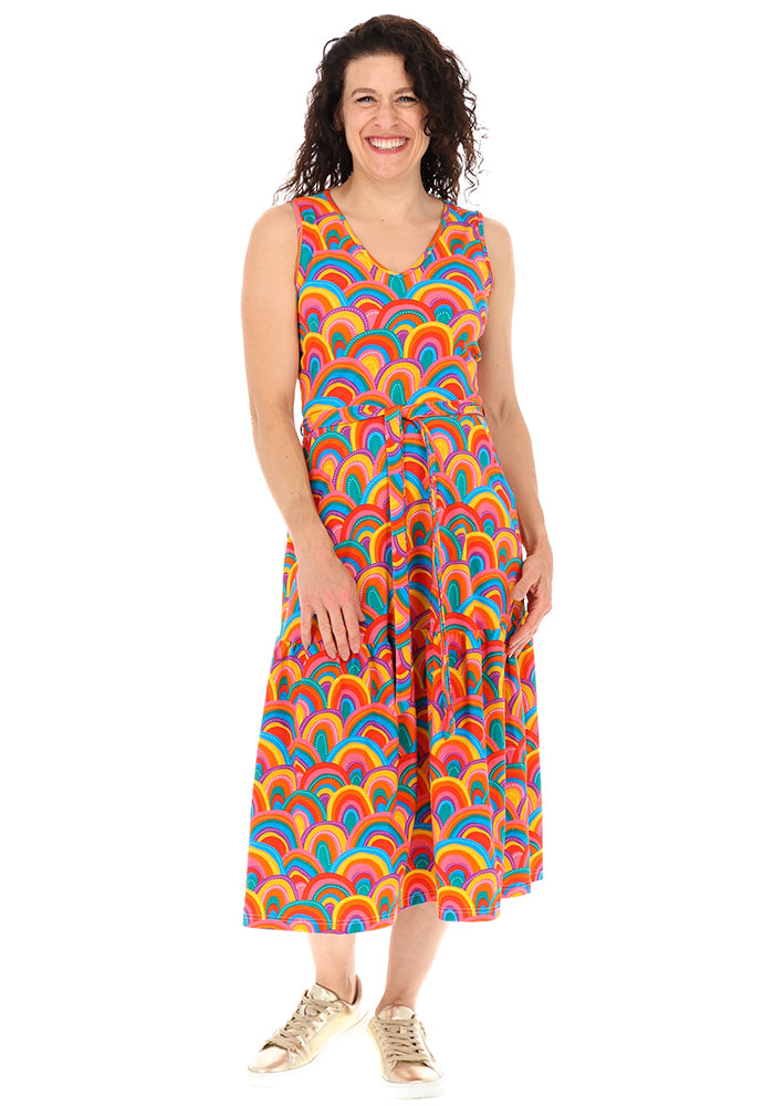 Bet Colourful Rainbow Print Cotton Midi Dress