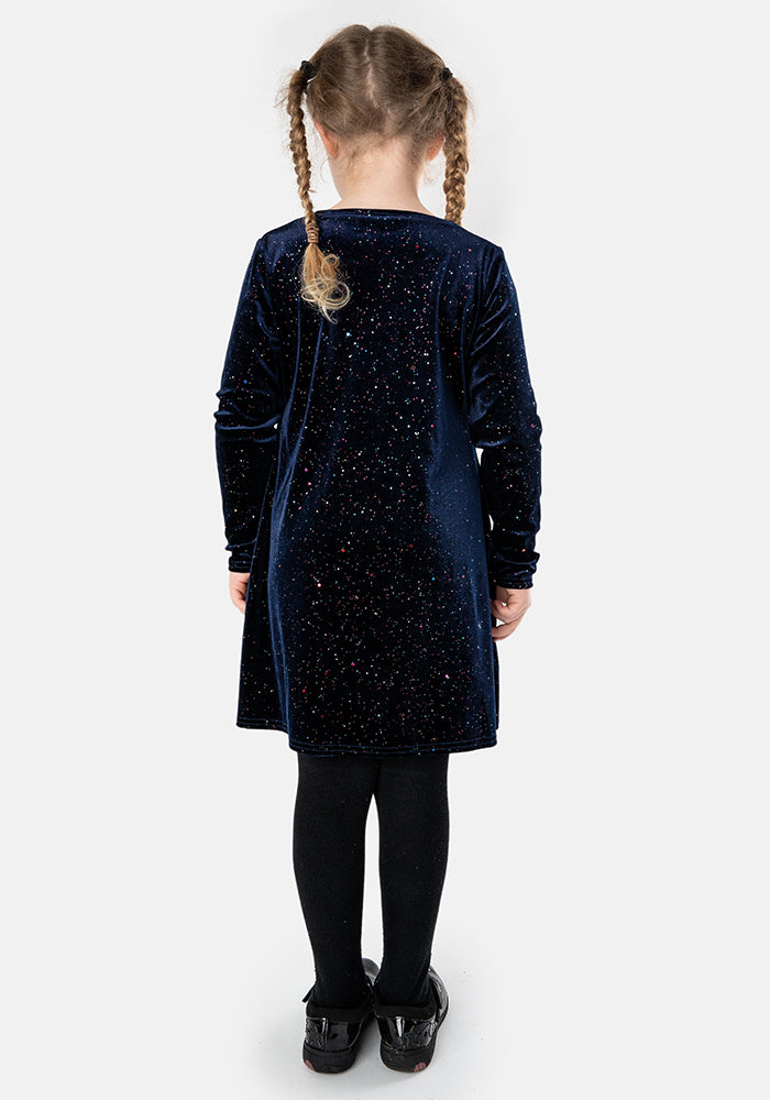 Children's Navy & Multicoloured Sparkle Velvet Dress (Beth)