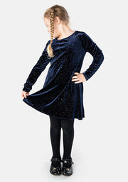 Children's Navy & Multicoloured Sparkle Velvet Dress (Beth)