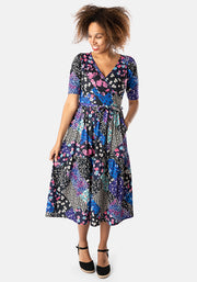 Bette Patchwork Floral Print Tiered Hem Midi Dress