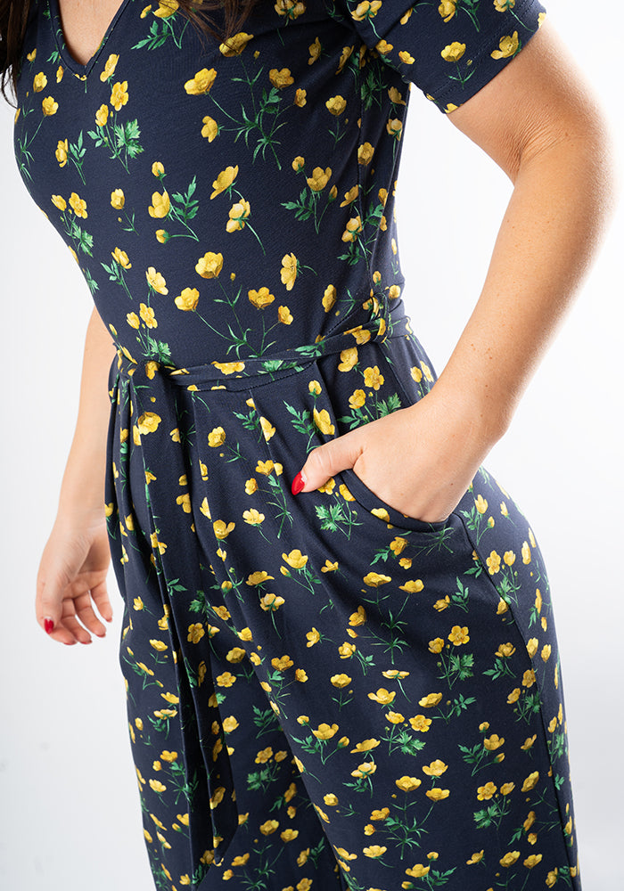 Sixth angle of Bettie Buttercup Print Culotte Leg Cotton Jumpsuit