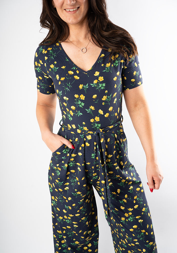 Fifth angle of Bettie Buttercup Print Culotte Leg Cotton Jumpsuit