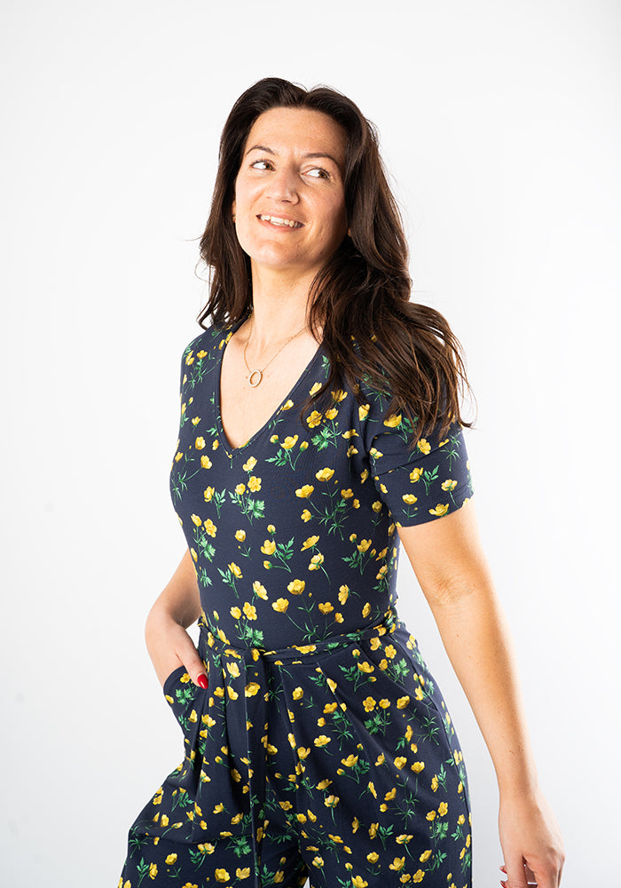 Fourth angle of Bettie Buttercup Print Culotte Leg Cotton Jumpsuit