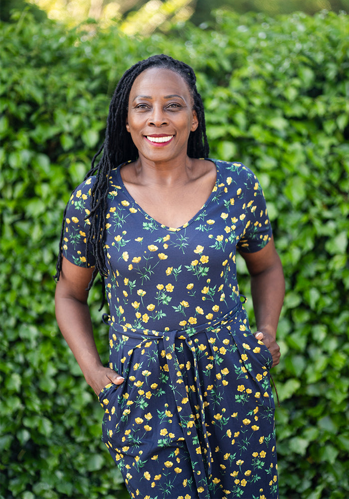 Seventh angle of Bettie Buttercup Print Culotte Leg Cotton Jumpsuit