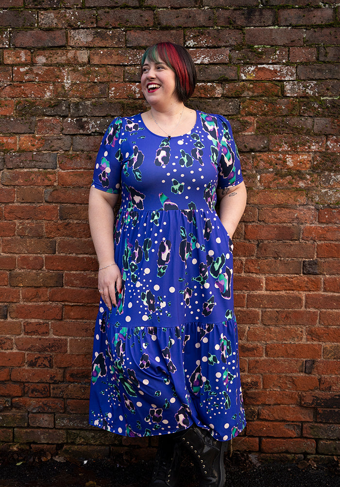 Front view of Beverley Animal Polka Dot Mix Print Midaxi Dress