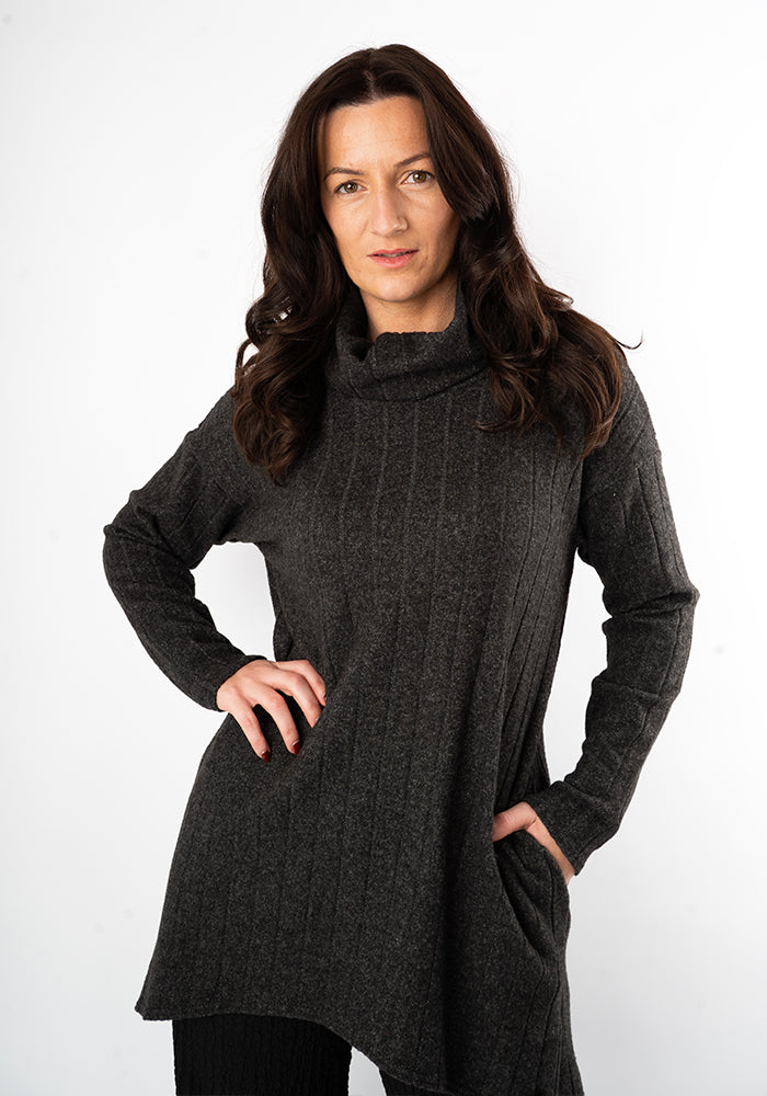 Third angle of Bexley Grey Brushed Chunky Rib Tunic