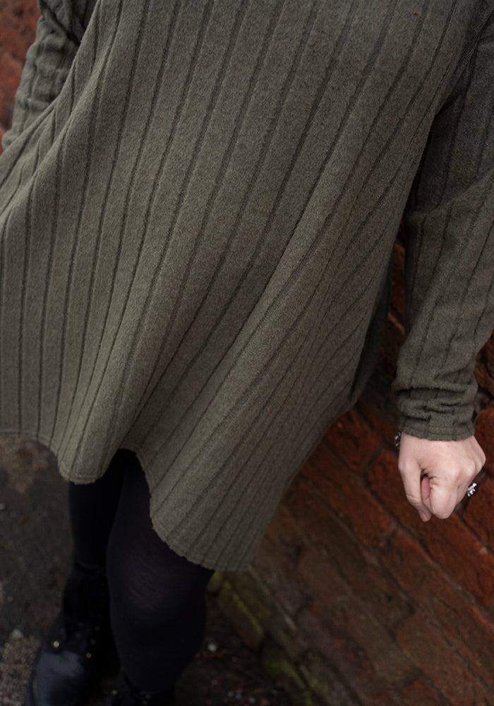 Fourth angle of Bexley Khaki Brushed Chunky Rib Tunic