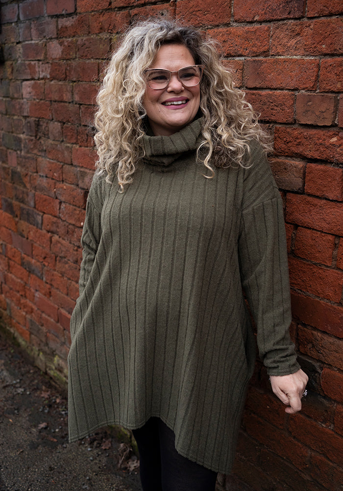 Seventh angle of Bexley Khaki Brushed Chunky Rib Tunic