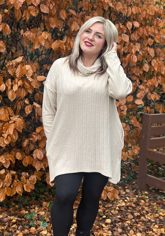 Front view of Bexley Stone Brushed Chunky Rib Tunic