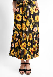 Bina Sunflower Print Viscose Tiered Hem Midi Skirt
