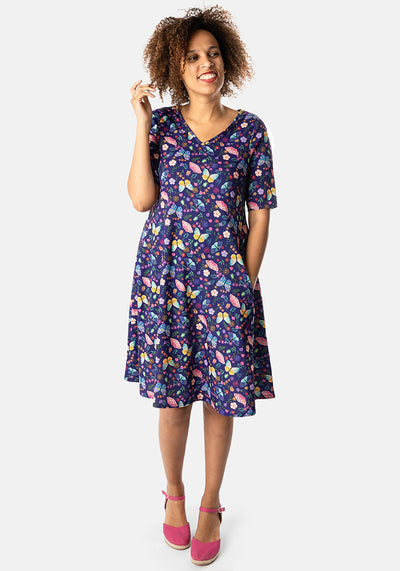 Bindi Butterfly Floral Print Trapeze Dress